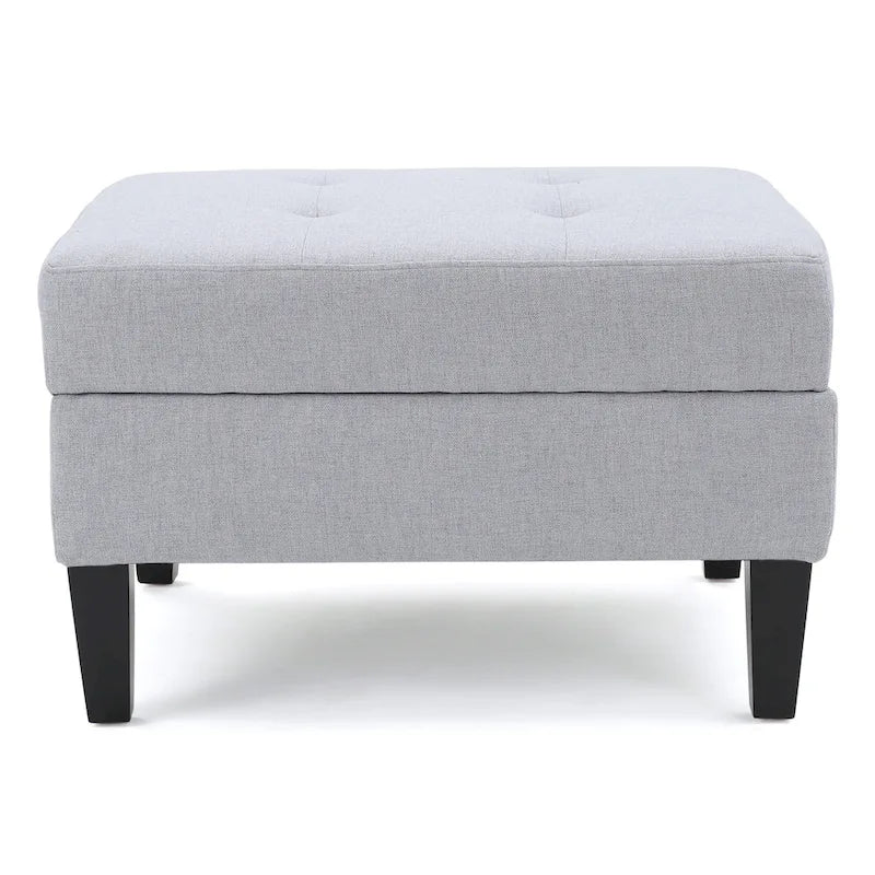 Zeitgenössischer Storage Ottoman mit getufteter Waffelsteppung und Birkenholzbeinen