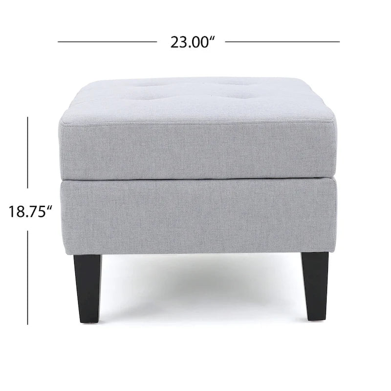 Zeitgenössischer Storage Ottoman mit getufteter Waffelsteppung und Birkenholzbeinen