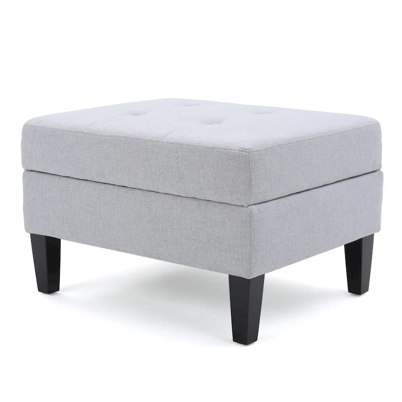 Zeitgenössischer Storage Ottoman mit getufteter Waffelsteppung und Birkenholzbeinen