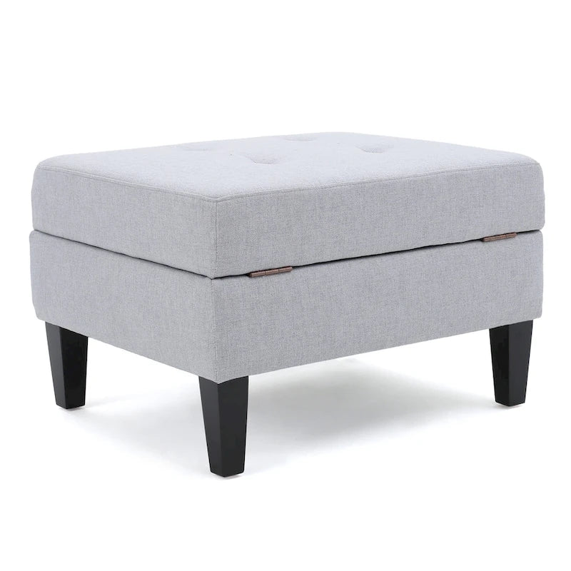 Zeitgenössischer Storage Ottoman mit getufteter Waffelsteppung und Birkenholzbeinen