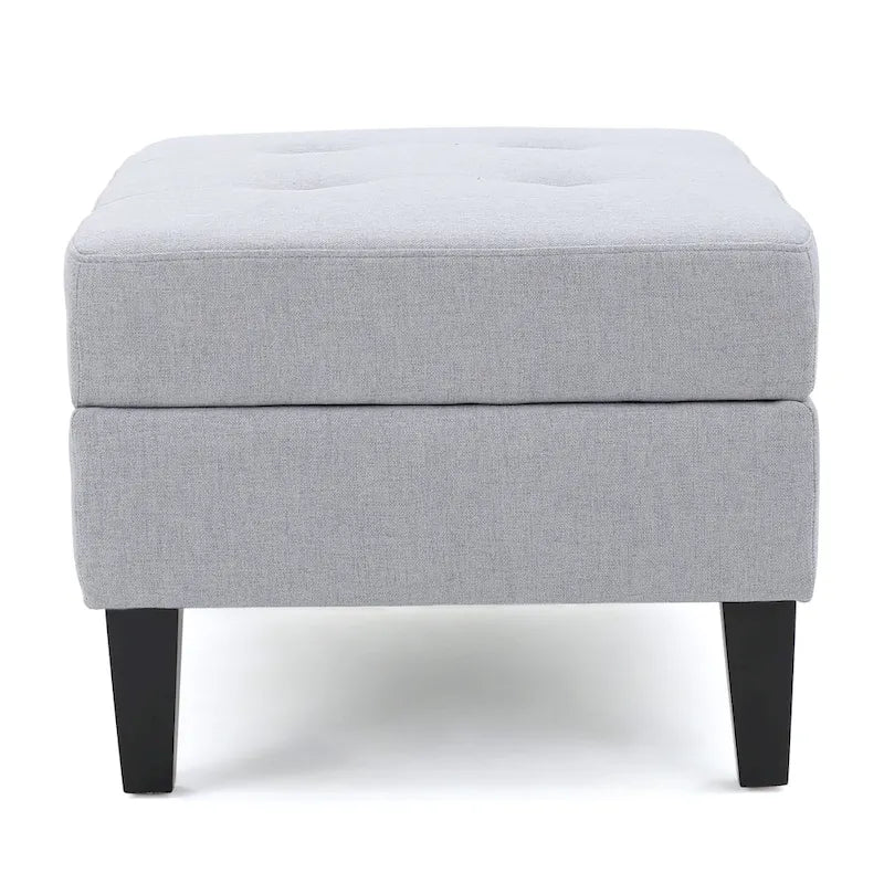 Zeitgenössischer Storage Ottoman mit getufteter Waffelsteppung und Birkenholzbeinen