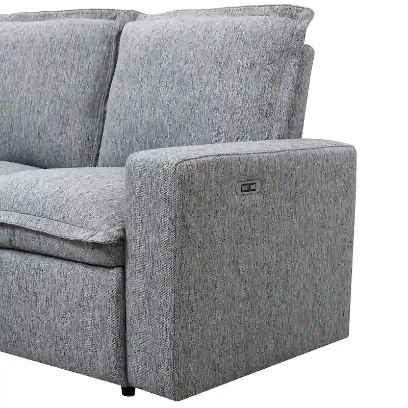L-förmiges Sektionssofa aus Leinen mit elektrischen Relaxfunktionen und USB-Anschluss