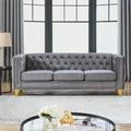 Graues getuftetes 3-Sitzer Chesterfield-Sofa aus Samt, 80,5 Zoll, mit Nagelkopfbeschlägen