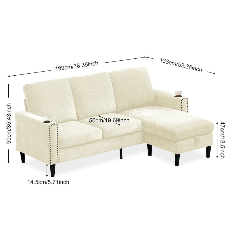 Modernes Design Chenille 3-Sitzer L-förmiges Ecksofa