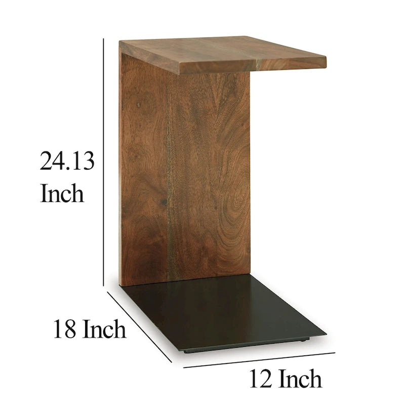 Akzenttisch, Massivholz C-Form Design, 45 cm, Dunkelbraun