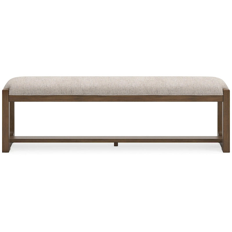 Große Esszimmerbank, gepolstert, beige, Polyester, braunes Holz, 163 cm