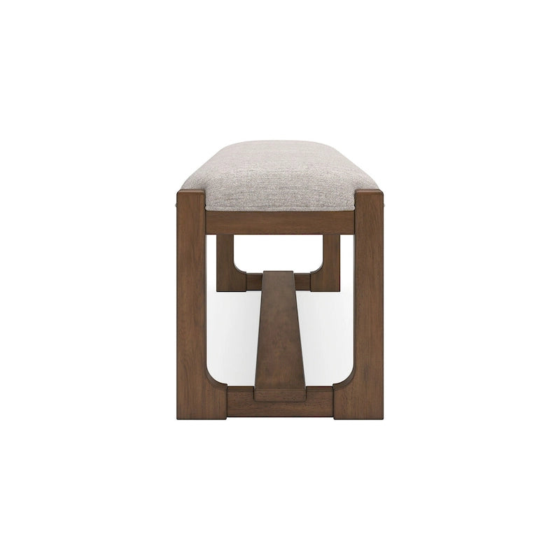 Große Esszimmerbank, gepolstert, beige, Polyester, braunes Holz, 163 cm