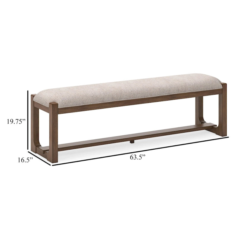 Große Esszimmerbank, gepolstert, beige, Polyester, braunes Holz, 163 cm