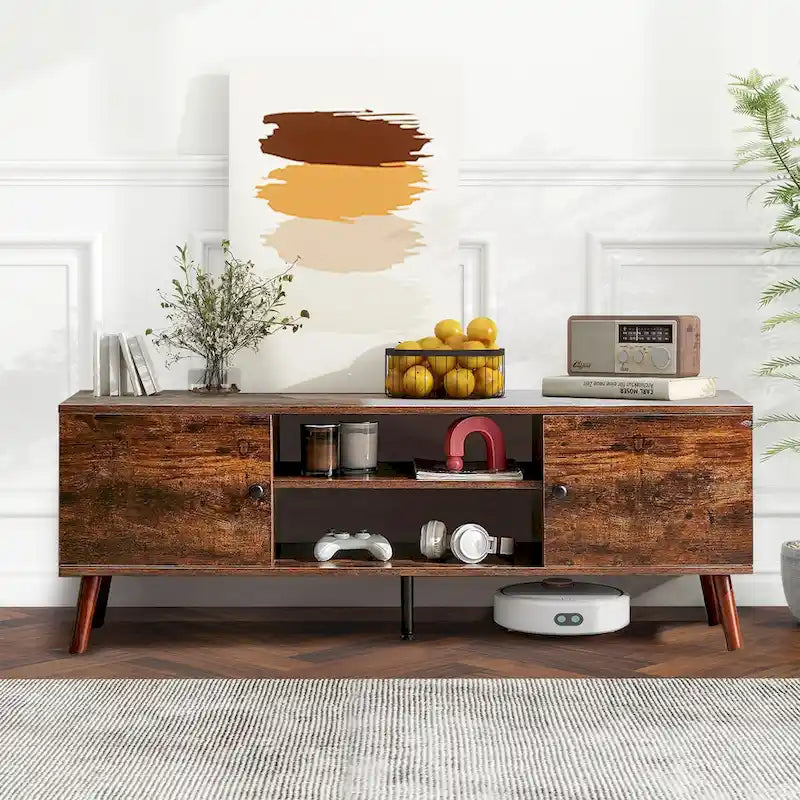 TV-Ständer mit Stauraum für 50/55/60 Zoll Entertainment-Center, mit 2 Schränken und Ablagen