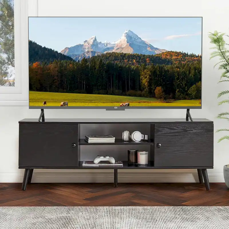 TV-Ständer mit Stauraum für 50/55/60 Zoll Entertainment-Center, mit 2 Schränken und Ablagen