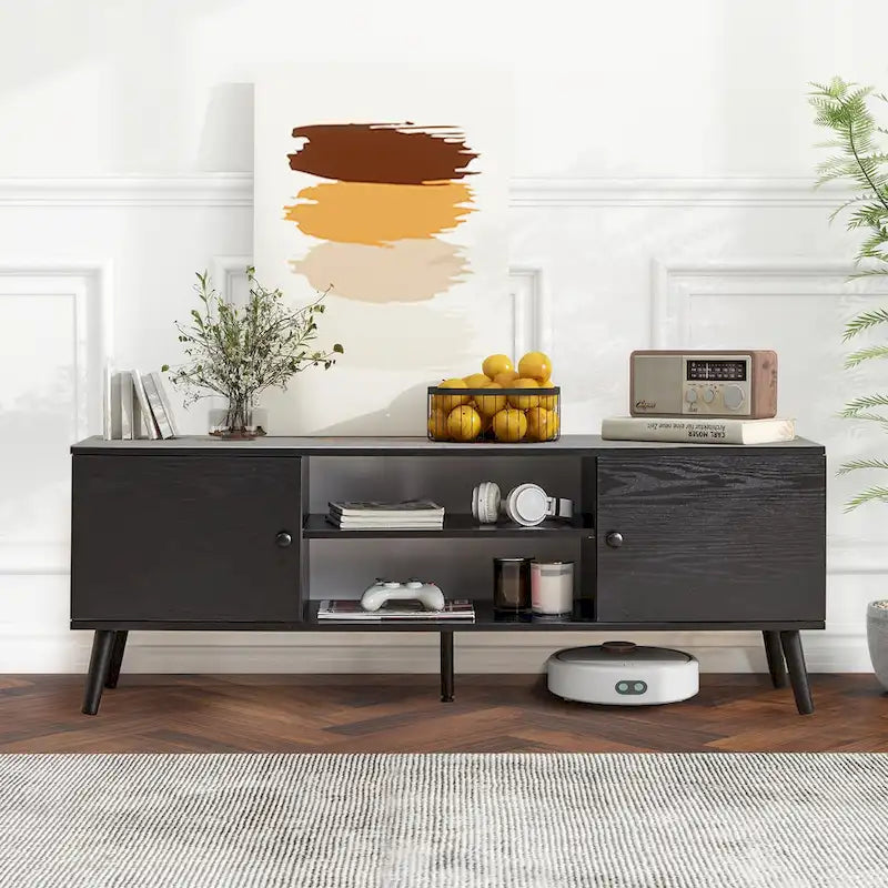 TV-Ständer mit Stauraum für 50/55/60 Zoll Entertainment-Center, mit 2 Schränken und Ablagen