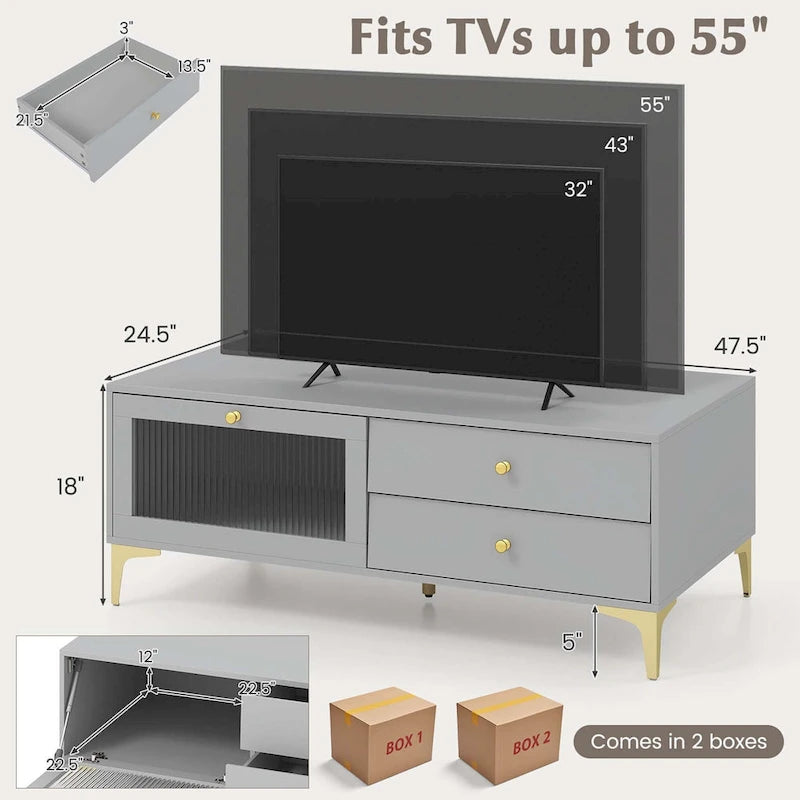 Moderner TV-Schrank für 55-Zoll-Fernseher mit Klapptür