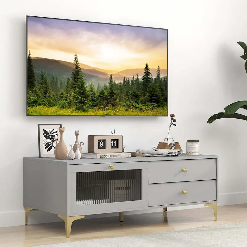 Moderner TV-Schrank für 55-Zoll-Fernseher mit Klapptür