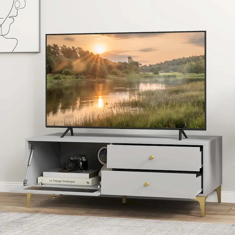 Moderner TV-Schrank für 55-Zoll-Fernseher mit Klapptür