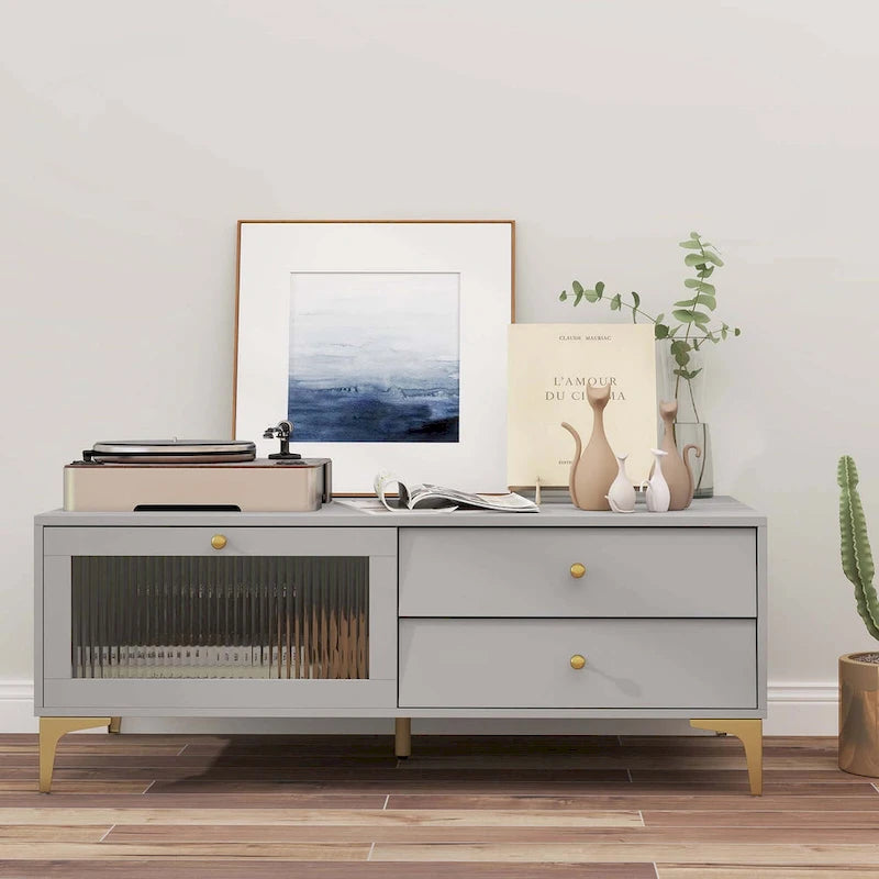 Moderner TV-Schrank für 55-Zoll-Fernseher mit Klapptür