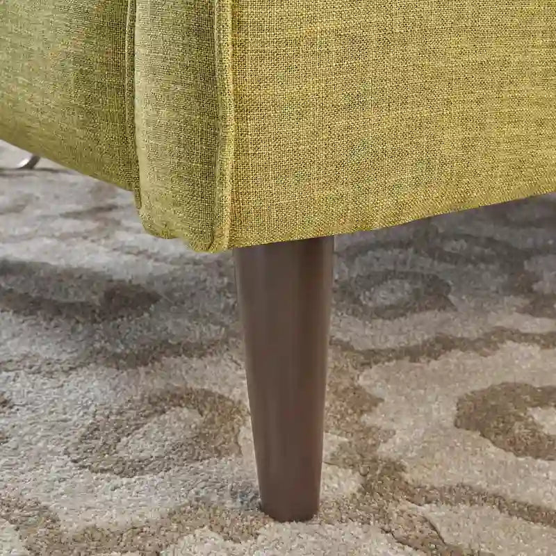 Grüner Stoff Mid-Century Polsterliegesessel mit Fußstütze, geknöpfter Rückenlehne, Beinen aus Buchenholz