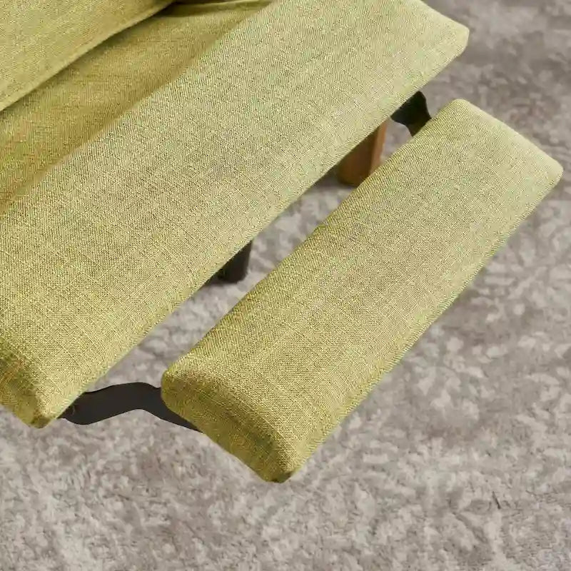 Grüner Stoff Mid-Century Polsterliegesessel mit Fußstütze, geknöpfter Rückenlehne, Beinen aus Buchenholz