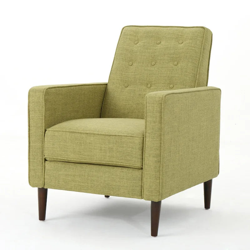 Grüner Stoff Mid-Century Polsterliegesessel mit Fußstütze, geknöpfter Rückenlehne, Beinen aus Buchenholz