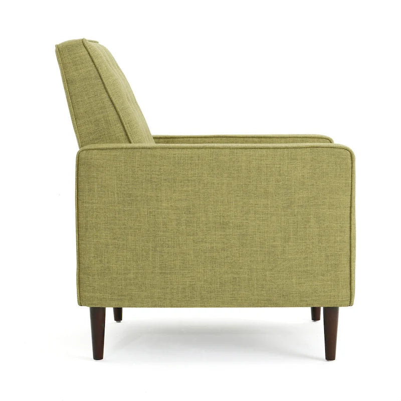 Grüner Stoff Mid-Century Polsterliegesessel mit Fußstütze, geknöpfter Rückenlehne, Beinen aus Buchenholz