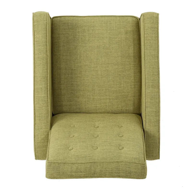 Grüner Stoff Mid-Century Polsterliegesessel mit Fußstütze, geknöpfter Rückenlehne, Beinen aus Buchenholz