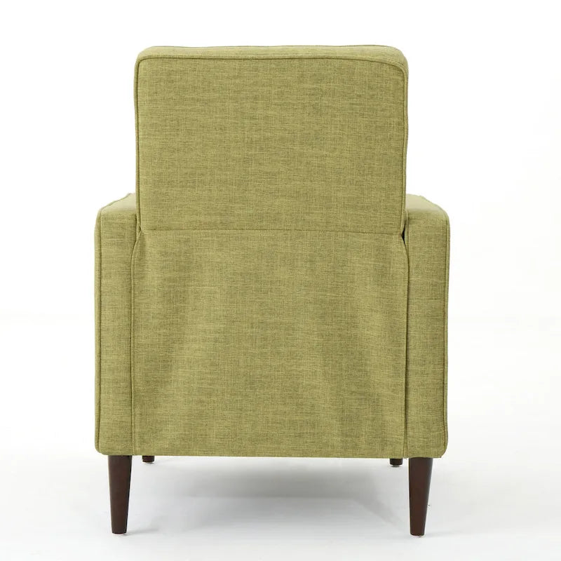 Grüner Stoff Mid-Century Polsterliegesessel mit Fußstütze, geknöpfter Rückenlehne, Beinen aus Buchenholz