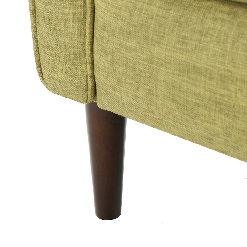 Grüner Stoff Mid-Century Polsterliegesessel mit Fußstütze, geknöpfter Rückenlehne, Beinen aus Buchenholz