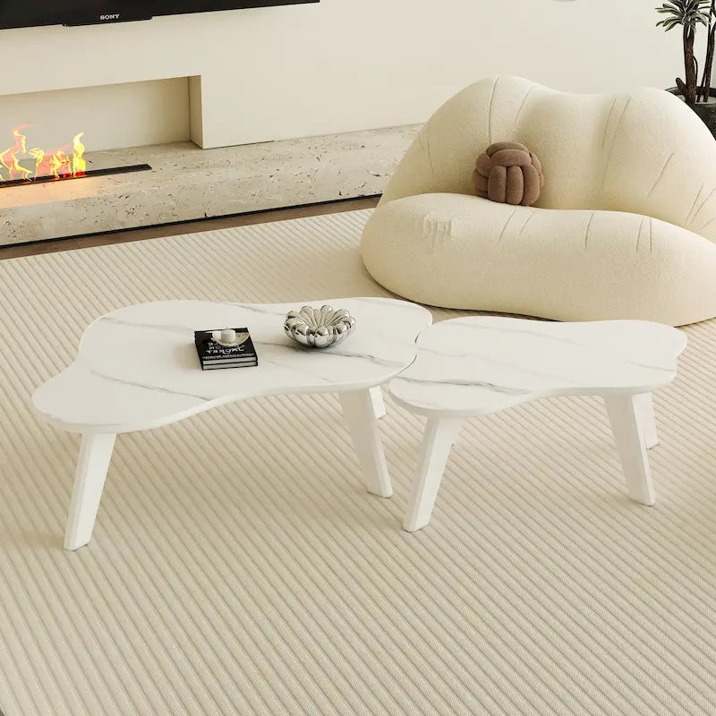 Modernes 2-teiliges wolkenförmiges Couchtisch-Set mit Massivholzbeinen und MDF-Platte für das Wohnzimmer