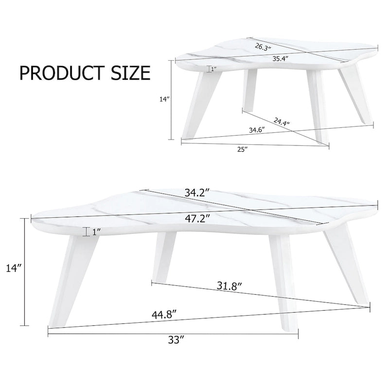 Modernes 2-teiliges wolkenförmiges Couchtisch-Set mit Massivholzbeinen und MDF-Platte für das Wohnzimmer