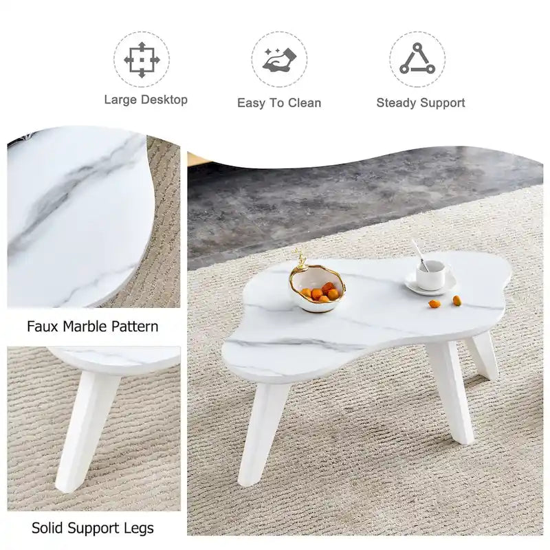 Modernes 2-teiliges wolkenförmiges Couchtisch-Set mit Massivholzbeinen und MDF-Platte für das Wohnzimmer
