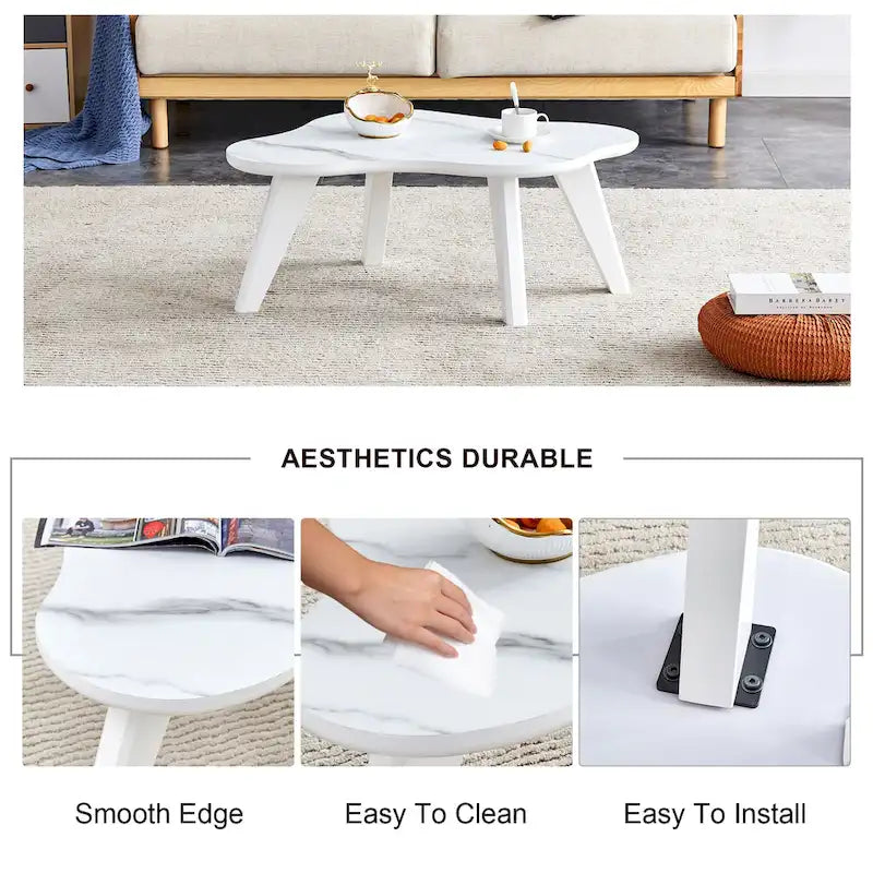 Modernes 2-teiliges wolkenförmiges Couchtisch-Set mit Massivholzbeinen und MDF-Platte für das Wohnzimmer