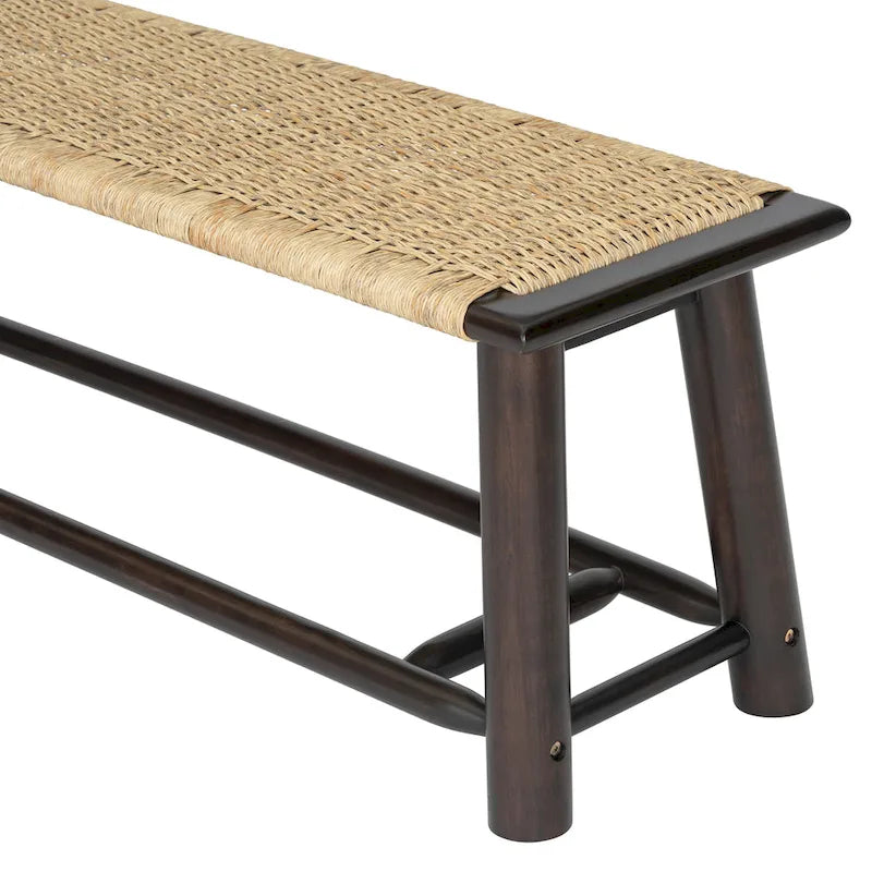 Modernes Bauernhaus Bank aus Massivholz und Rattan - 150 cm Innen- und überdachte Außenbank Nussbaumfarben, Multifunktionales Design