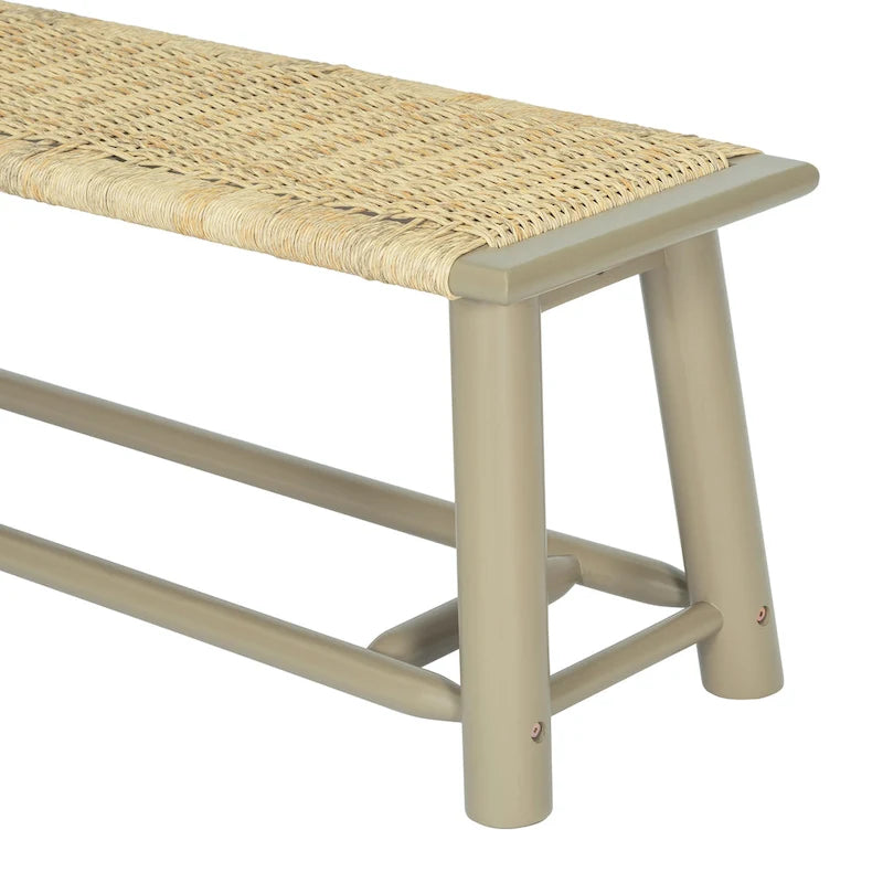 Modernes Bauernhaus Bank aus Massivholz und Rattan - 150 cm Innen- und überdachte Außenbank Nussbaumfarben, Multifunktionales Design