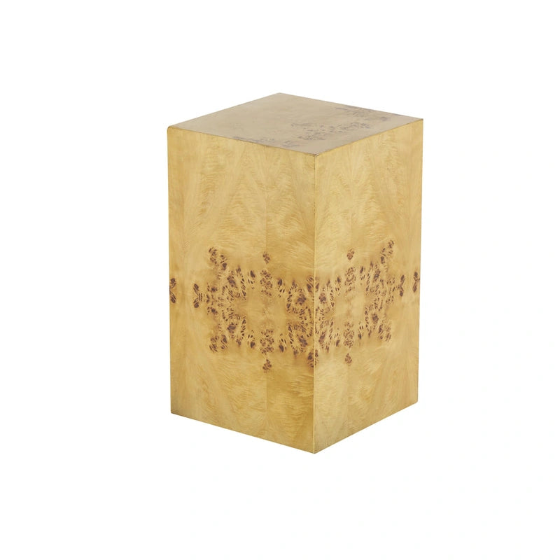 Quadratischer Holz-Würfel-Beistelltisch mit Holzmaserung braun