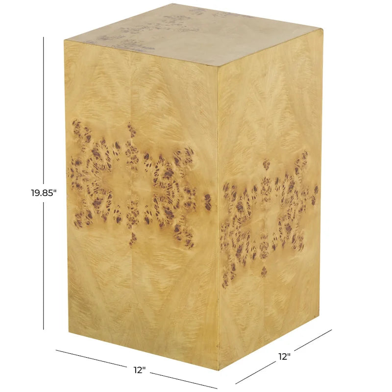 Quadratischer Holz-Würfel-Beistelltisch mit Holzmaserung braun