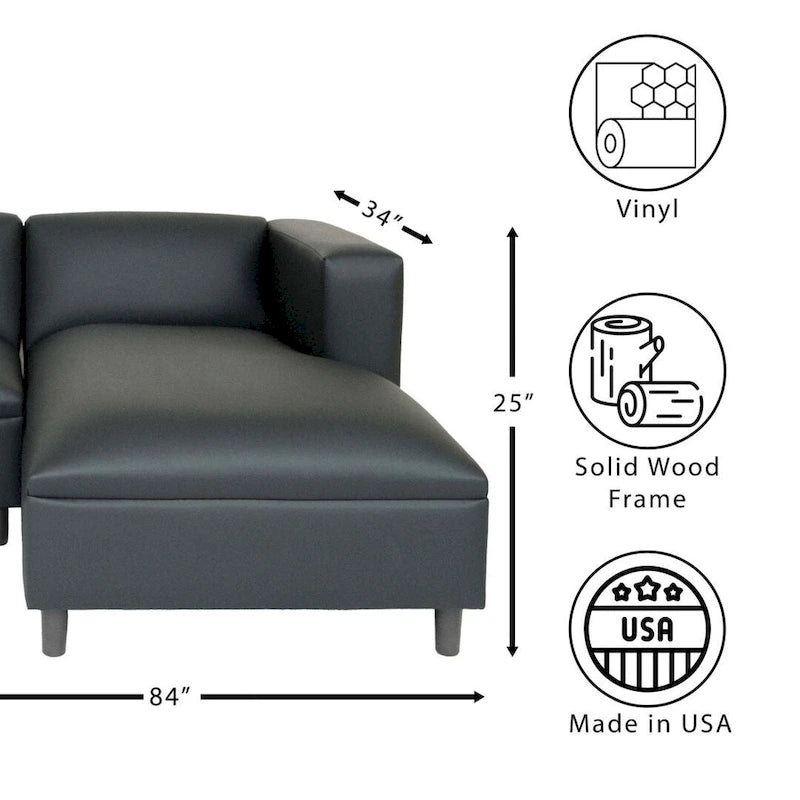 Mid Century Modern L-förmiges Sofa, Kunstleder, Massivholzrahmen