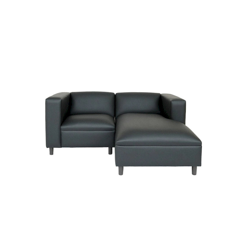 Mid Century Modern L-förmiges Sofa, Kunstleder, Massivholzrahmen