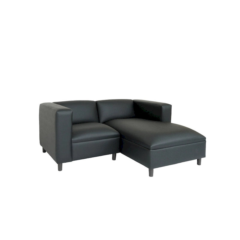 Mid Century Modern L-förmiges Sofa, Kunstleder, Massivholzrahmen
