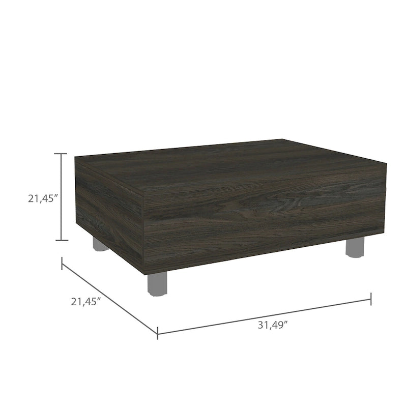 Couchtisch mit anhebbarem Oberteil und verstecktem Staufach