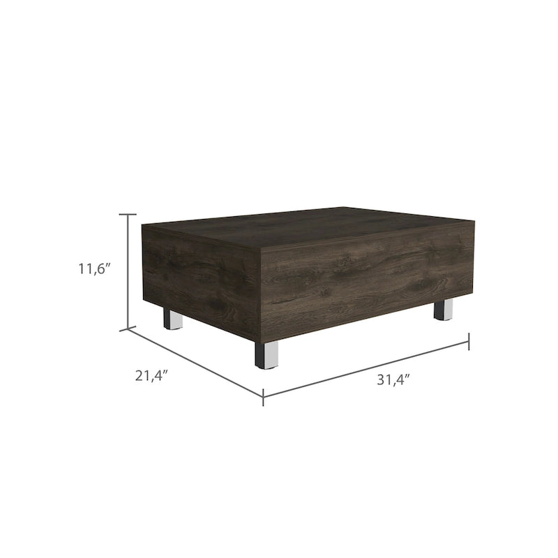 Couchtisch mit anhebbarem Oberteil und verstecktem Staufach
