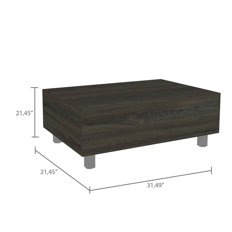 Couchtisch mit anhebbarem Oberteil und verstecktem Staufach