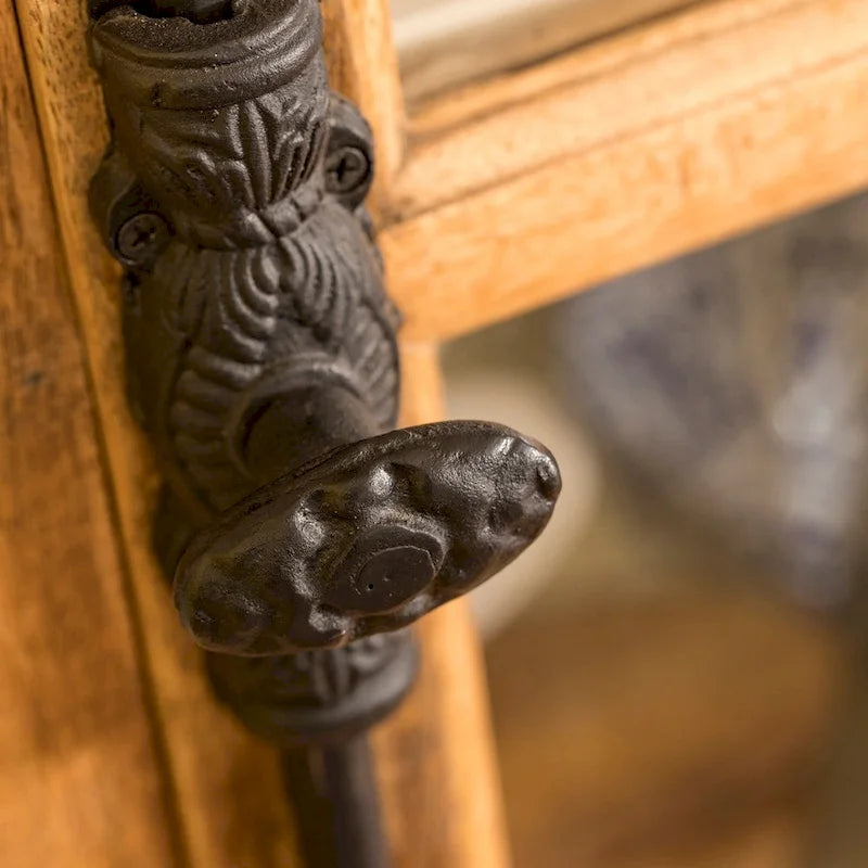 Vitrinenschrank aus massivem Mangoholz mit Fenster und durchsichtiger Hartglasplatte
