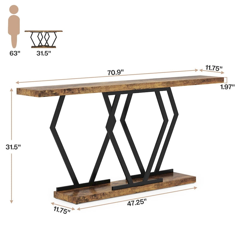 70.9 Zoll Extra Langer Moderner Sofa Konsolentisch mit Kunstmarmor Tischplatte und Goldrahmen für Wohnzimmer, Eingangsbereich, Flur