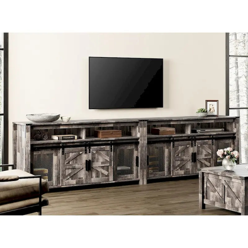 TV-Schrank im Bauernhaus-Stil mit Schiebetüren, Wohnzimmer-Entertainment-Center