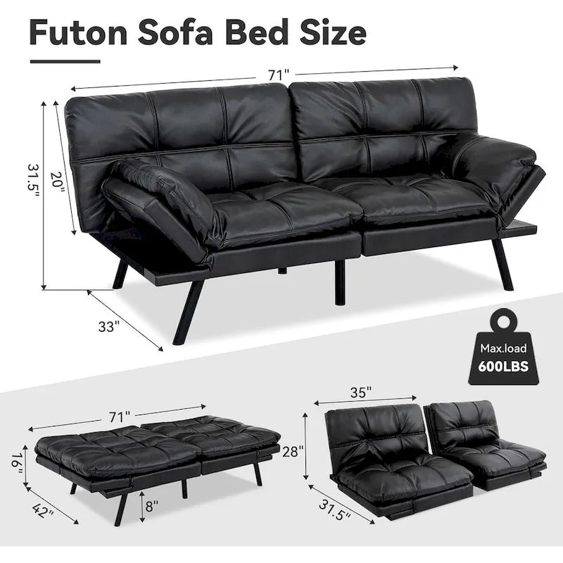 Schlafsofa, wandelbares Futon-Schlafsofa-Tagesbett mit verstellbaren Armlehnen für Studio, Apartment, Büro, kleine Räume