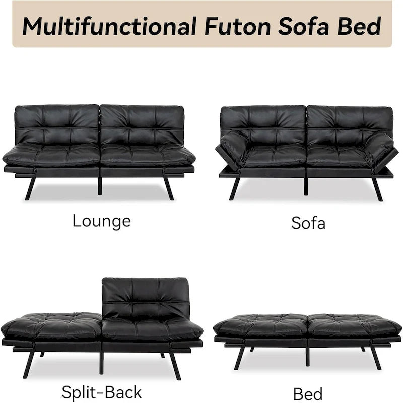 Schlafsofa, wandelbares Futon-Schlafsofa-Tagesbett mit verstellbaren Armlehnen für Studio, Apartment, Büro, kleine Räume