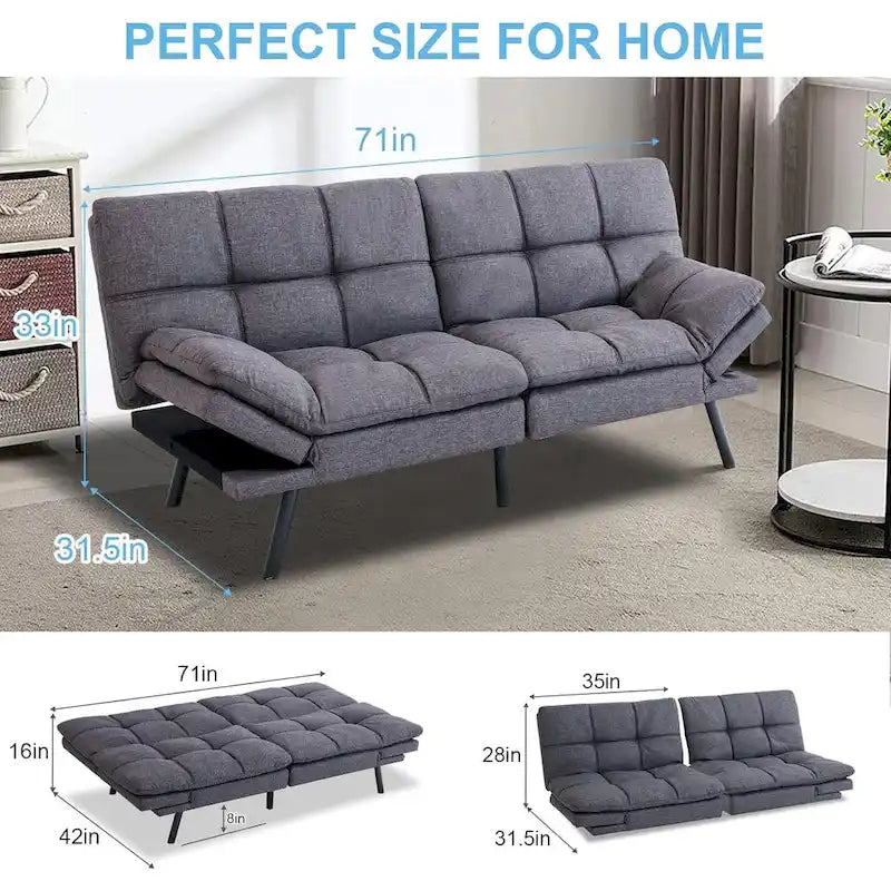 Schlafsofa, wandelbares Futon-Schlafsofa-Tagesbett mit verstellbaren Armlehnen für Studio, Apartment, Büro, kleine Räume