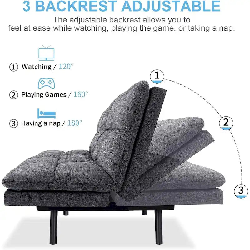 Schlafsofa, wandelbares Futon-Schlafsofa-Tagesbett mit verstellbaren Armlehnen für Studio, Apartment, Büro, kleine Räume