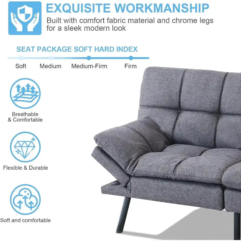 Schlafsofa, wandelbares Futon-Schlafsofa-Tagesbett mit verstellbaren Armlehnen für Studio, Apartment, Büro, kleine Räume