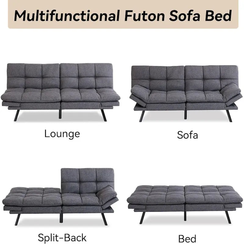 Schlafsofa, wandelbares Futon-Schlafsofa-Tagesbett mit verstellbaren Armlehnen für Studio, Apartment, Büro, kleine Räume