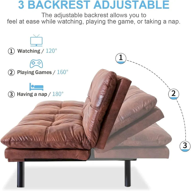 Schlafsofa, wandelbares Futon-Schlafsofa-Tagesbett mit verstellbaren Armlehnen für Studio, Apartment, Büro, kleine Räume
